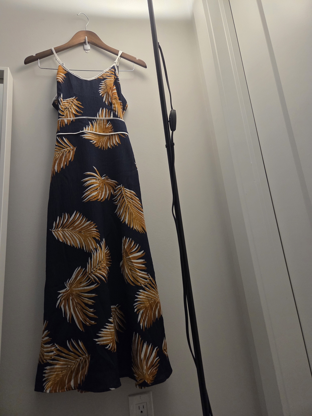 Zalora Navy Midi Dress with Mustard Palm Motif